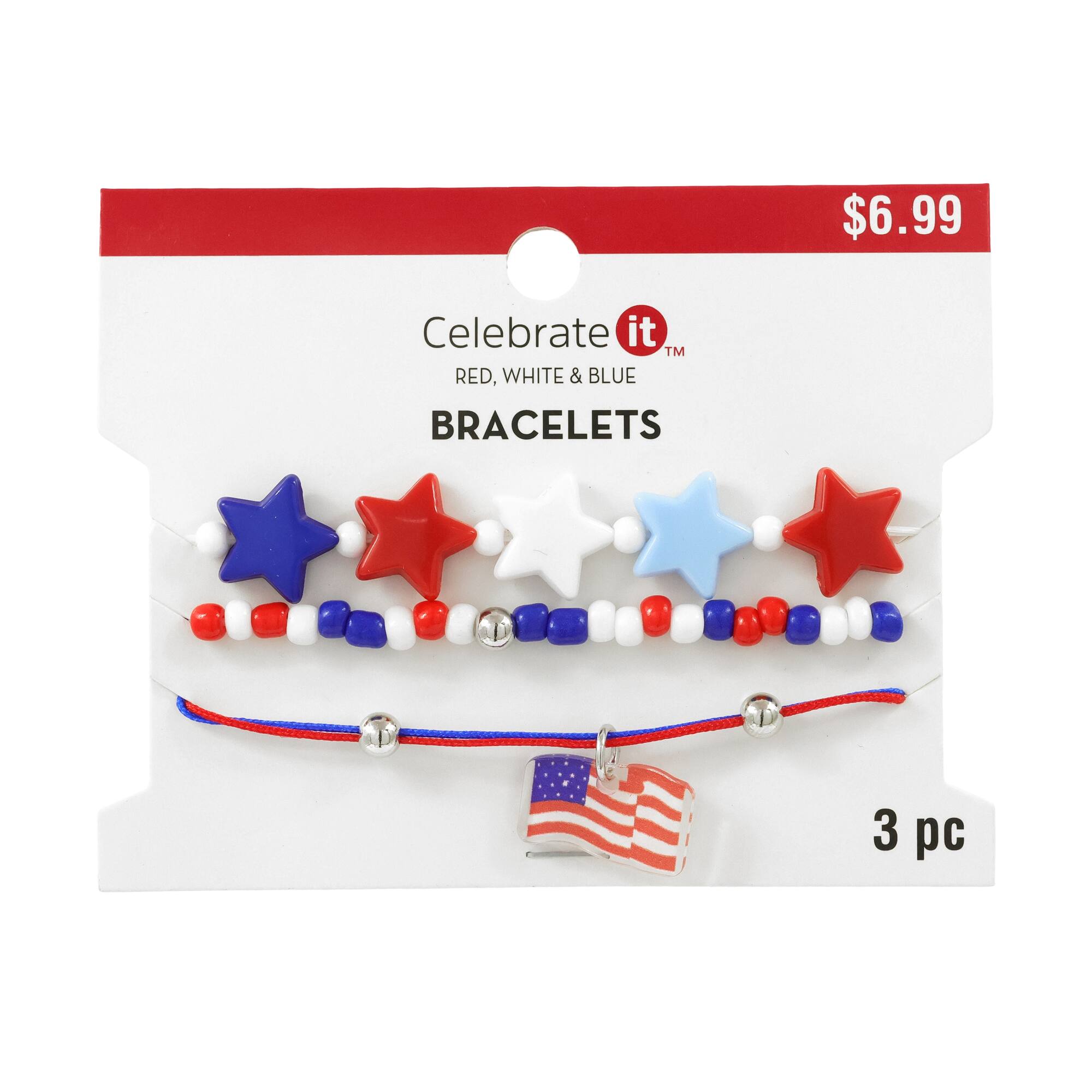 Red, White & Blue Bracelets, 3ct. by Celebrate It™